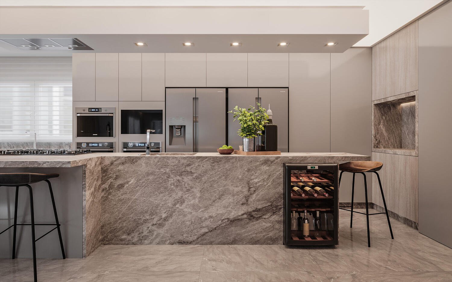 Cozinha — Ilha de Mármore e Adega — Apartamento A|J, Jardim Europa, São Paulo — ML Arquitetos Associados